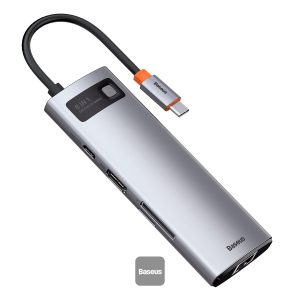 Baseus Metal Gleam Series 8-in-1 Multifunctional Type-C HUB Docking Station - Gray