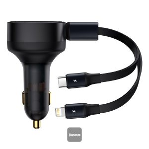 Baseus Enjoyment Retractable 2-in-1 Car Charger C+L 30W - Black