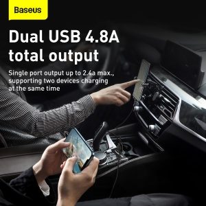 Baseus Grain Dual USB Car Charger 4.8A - Black - Image 5