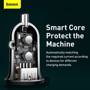 Baseus Grain Dual USB Car Charger 4.8A - Black - Image 3