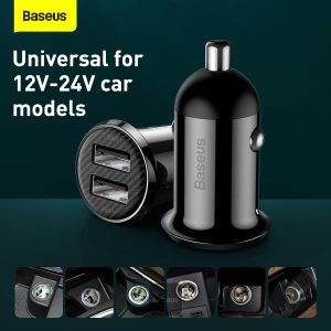 Baseus Grain Dual USB Car Charger 4.8A - Black - Image 2