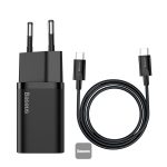 Baseus Super Si Quick Charger 1C 25W EU With Type C to Type C Cable - Black