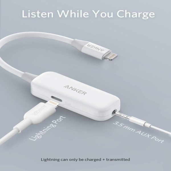 Anker 2-In-1 Audio/Lightning Charging Adapter 3.5mm Headphone Jack - White - A3520H22 - Image 5