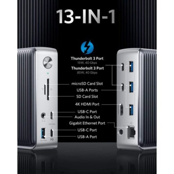 Anker 577 Thunderbolt Docking Station 13-In-1 Thunderbolt 3 - Silver - Image 8