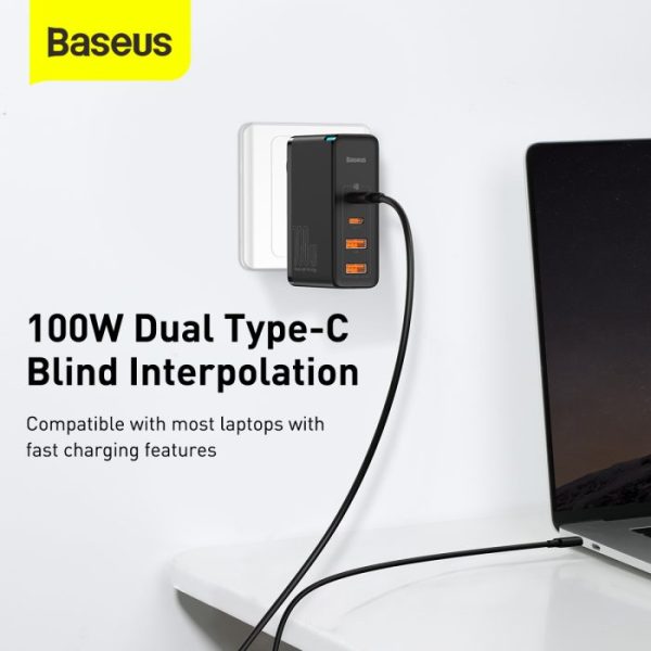 Baseus Gan2 Pro Quick Charger 2C+2U 100W With Type C to Type C Cable 100W - Black - Image 2