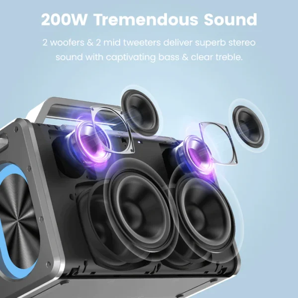 200WPowerfulSound Sounarc K2 200W Karaoke Party Speaker with Dynamic 2.2 Channel System, 2 Wireless Mics included - Black - Image 16