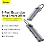 Baseus Metal Gleam Series 9-in-1 Multi-functional Type-C HUB - Gray