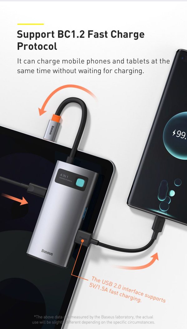 Baseus Metal Gleam Series 4-in-1 Multifunctional Type-C HUB Docking Station - Gray - Image 3