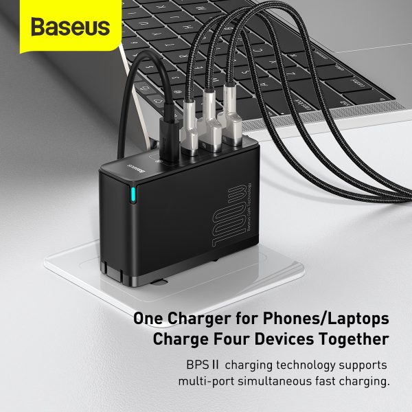 Baseus Gan2 Pro Quick Charger 2C+2U 100W With Type C to Type C Cable 100W - Black - Image 4
