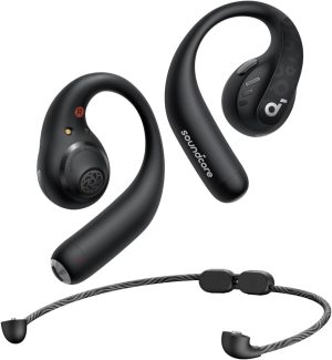 Anker Soundcore AeroFit Pro Open-Ear Headphones Ultra Comfort Secure Fit Ergonomic Design Rich Sound with LDAC Bluetooth 5.3 IPX5 Water-Resistant 46H Playtime App Control Wireless Earbuds - Black - A3871 - BIS
