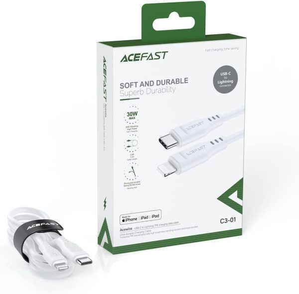 51VMZ8YJvwL._AC_SL1280_ Acefast C3-01 USB-C to Lightning TPE Charging Data Cable 1.2M - White - Image 2