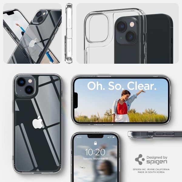 612INzI5XyL._AC_SL1200_ Apple iPhone 14 Quartz Hybrid Glass Back Case with Drop Protection by Spigen - ACS05052 - Crystal Clear - Image 2