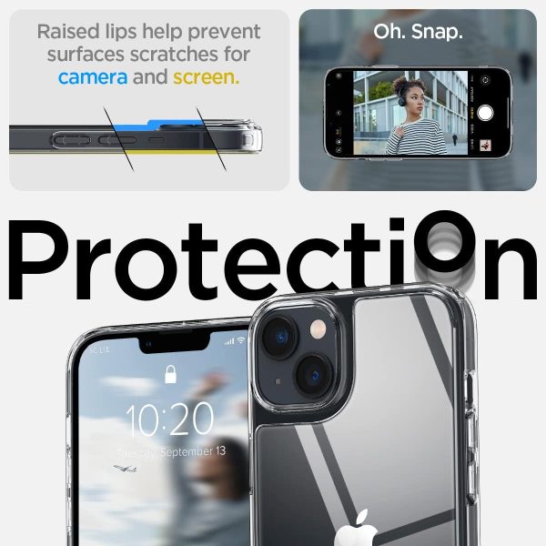 612nAy4JdEL._AC_SL1200_ Apple iPhone 14 Quartz Hybrid Glass Back Case with Drop Protection by Spigen - ACS05052 - Crystal Clear - Image 4