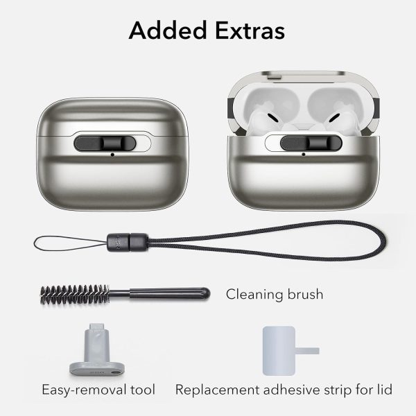 615mTkaduWL._AC_SL1500_ AirPods Pro 2 (2022) ESR Pulse Magnetic Flicklock Case HaloLock - Natural Titanium - Image 2