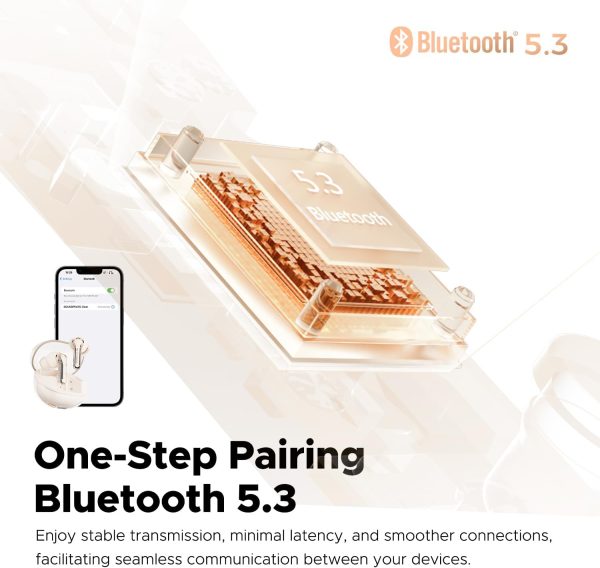 SoundPEATS Clear Wireless Earbuds Bluetooth 5.3 Earphone in Ear Buds 12mm Drivers Dual Mic with ENC Clear Calls Game Mode 40Hrs Playtime IPX4 Transparent Design - Beige - GC - Image 7