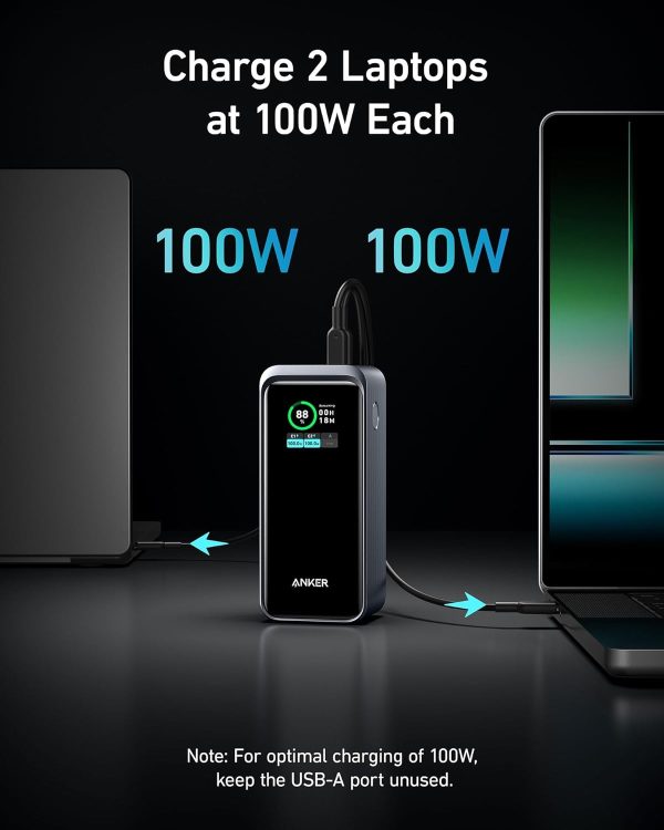 Anker Prime Powerbank 200w 20,000mah Smart Digital Display 2 USB-C and 1 USB-A Port Compatible with iPhone 15/14/13 Series Samsung MacBook Dell and More - Black - OP - Image 3