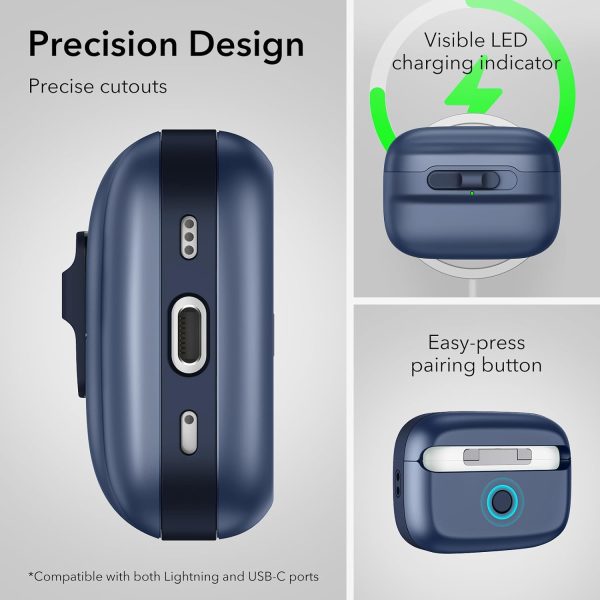 61RBIW40+kL._AC_SL1500_ AirPods Pro 2022 ESR Pulse Magnetic Lock Case HaloLock - Dark Blue - Image 4