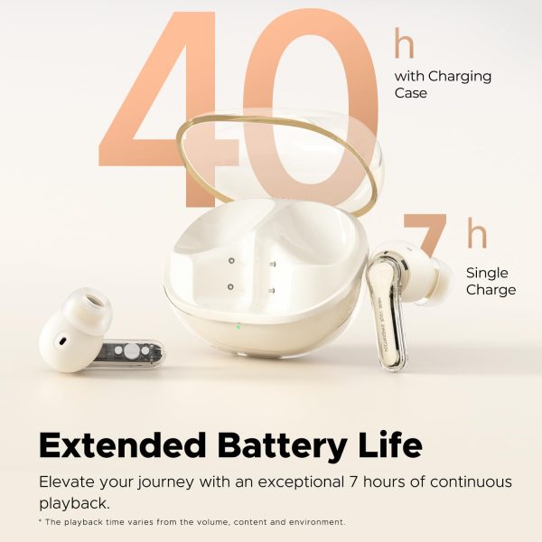 SoundPEATS Clear Wireless Earbuds Bluetooth 5.3 Earphone in Ear Buds 12mm Drivers Dual Mic with ENC Clear Calls Game Mode 40Hrs Playtime IPX4 Transparent Design - Beige - GC - Image 5