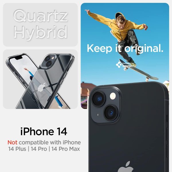 61V4vkbHW5L._AC_SL1200_ Apple iPhone 14 Quartz Hybrid Glass Back Case with Drop Protection by Spigen - ACS05052 - Crystal Clear - Image 6
