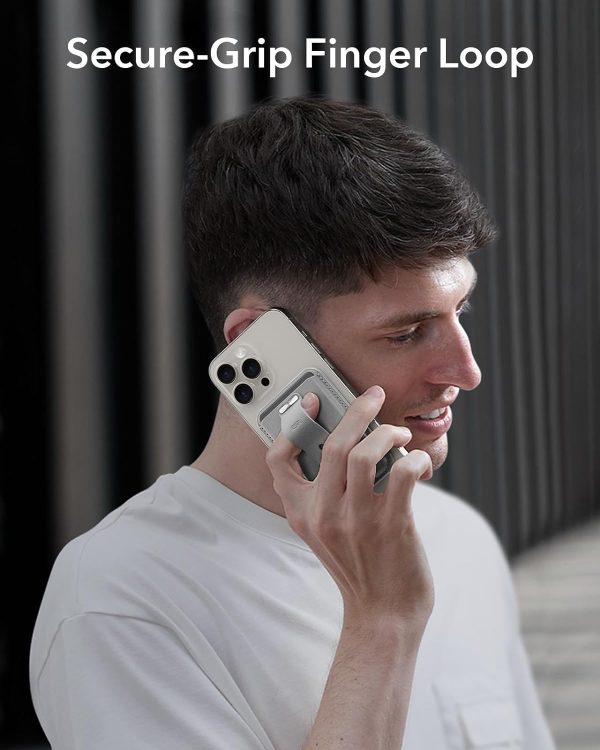 ESR Magnetic Wallet, Compatible with MagSafe Wallet, for iPhone Wallet with Secure-Grip Finger Loop, for iPhone 15/14/13/12 Series, Not for 13/12 Mini, 3-Card Holder, Vegan Leather - Light Gray - Image 2