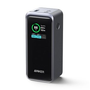 Anker Prime Powerbank 200w 20,000mah Smart Digital Display 2 USB-C and 1 USB-A Port Compatible with iPhone 15/14/13 Series Samsung MacBook Dell and More - Black - OP