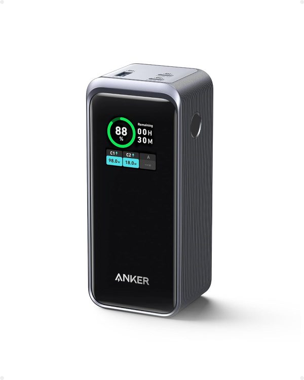 Anker Prime Powerbank 200w 20,000mah Smart Digital Display 2 USB-C and 1 USB-A Port Compatible with iPhone 15/14/13 Series Samsung MacBook Dell and More - Black - OP - Image 1