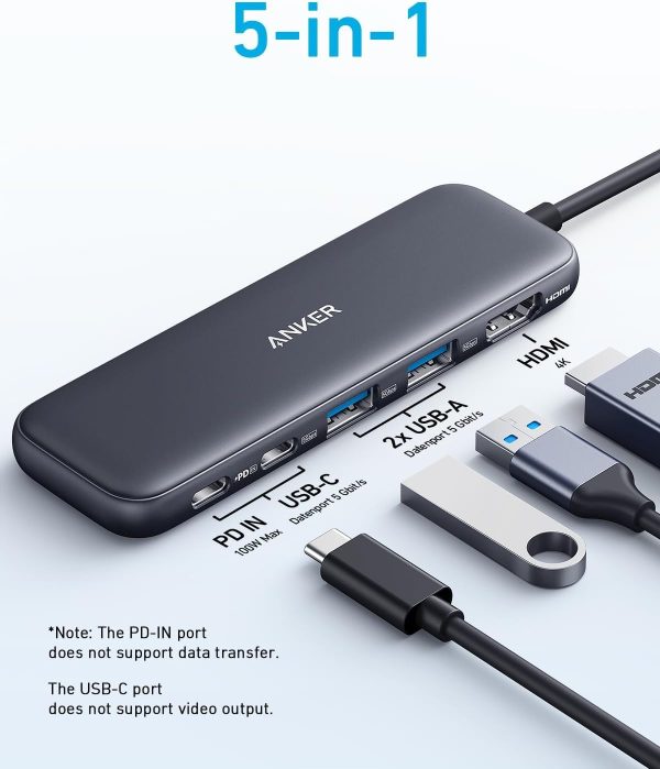 61qM44JvuGL._AC_SL1500_ Anker 332 USB-C Hub 5-in-1 with 4K HDMI Display 5Gbps and 2 5Gbps USB-A Data Ports and for MacBook Pro MacBook Air Dell XPS Lenovo Thinkpad HP Laptops and More - Black - A8355H11 - OP - Image 6