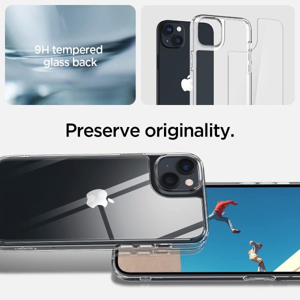61t115SBy6L._AC_SL1200_ Apple iPhone 14 Quartz Hybrid Glass Back Case with Drop Protection by Spigen - ACS05052 - Crystal Clear - Image 5