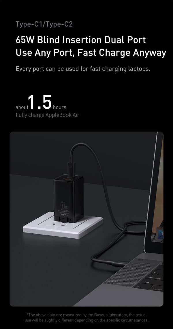 Baseus GaN3 Pro 65W Fast Charger 2C+U CN With Dynamic Series Type C to Type C 100W Cable 1M - Black - Image 4