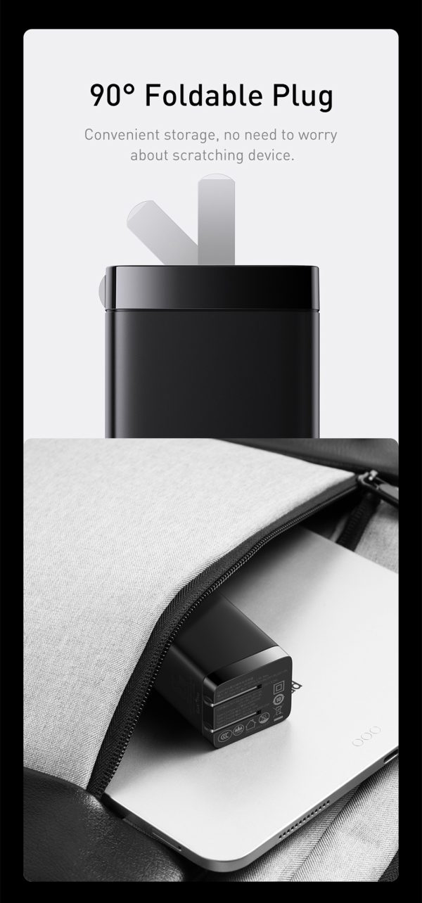 Baseus GaN3 Pro 65W Fast Charger 2C+U CN With Dynamic Series Type C to Type C 100W Cable 1M - Black - Image 2