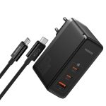 Baseus GaN5 Pro Digital Fast Charger 2C+U 160W With Superior Series Fast Charging Data Cable Type-C to Type-C 240W - Black