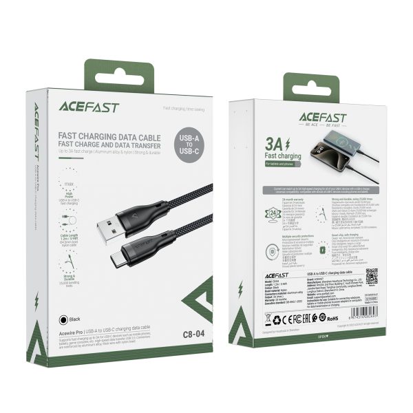 Acefast Acewire Pro High Power USB-A to USB-C charging data cable - 1.2 M - 3.94 Feet - Black - C8-04 - Image 8