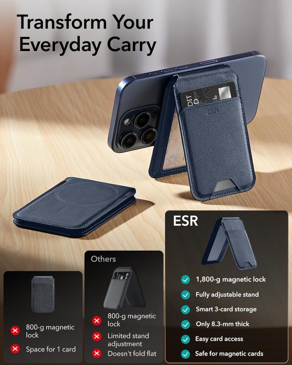 Magsafe Wallet & Stand by ESR made from Vegan Leather by ESR - Blue Titanium - Image 9