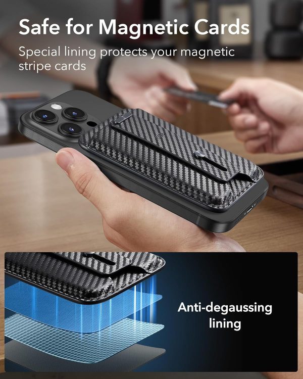ESR Magnetic Wallet, Compatible with MagSafe Wallet, for iPhone Wallet with Secure-Grip Finger Loop, for iPhone 15/14/13/12 Series, Not for 13/12 Mini, 3-Card Holder, Vegan Leather - Carbon Fiber - Image 2