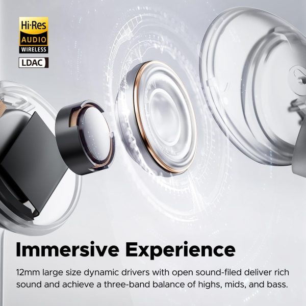 SoundPEATS Capsule3 Pro Hi-Res Headphones with LDAC Hybrid Active Noise Cancellation Earphones with 6 Mics for Calls Wireless Earbuds - Transparent Black - BB - Image 3