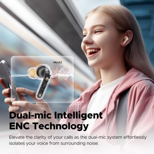 SoundPEATS Clear Wireless Earbuds Bluetooth 5.3 Earphone in Ear Buds 12mm Drivers Dual Mic with ENC Clear Calls Game Mode 40Hrs Playtime IPX4 Transparent Design - Beige - GC - Image 4