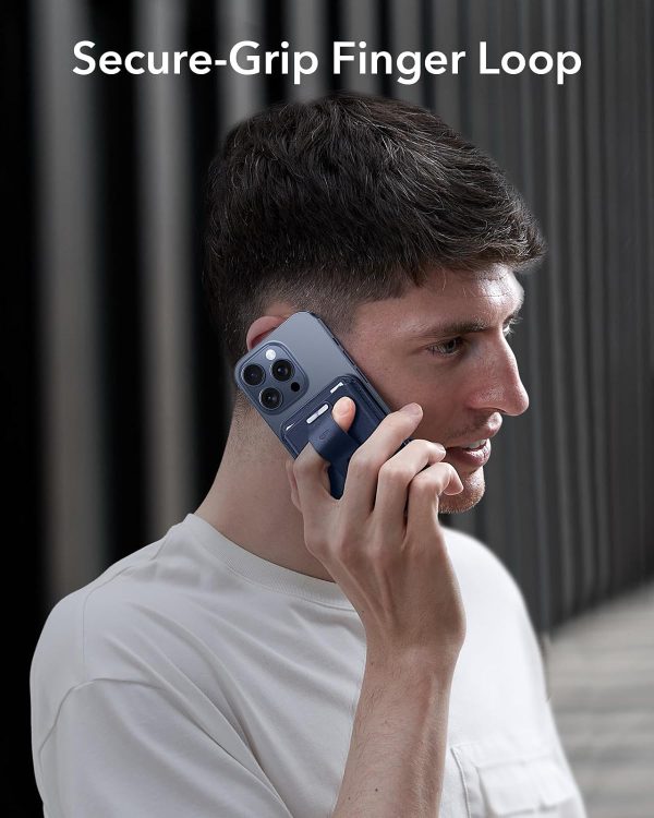 ESR Magnetic Wallet, Compatible with MagSafe Wallet, for iPhone Wallet with Secure-Grip Finger Loop, for iPhone 15/14/13/12 Series, Not for 13/12 Mini, 3-Card Holder, Vegan Leather - Dark Blue - Image 4