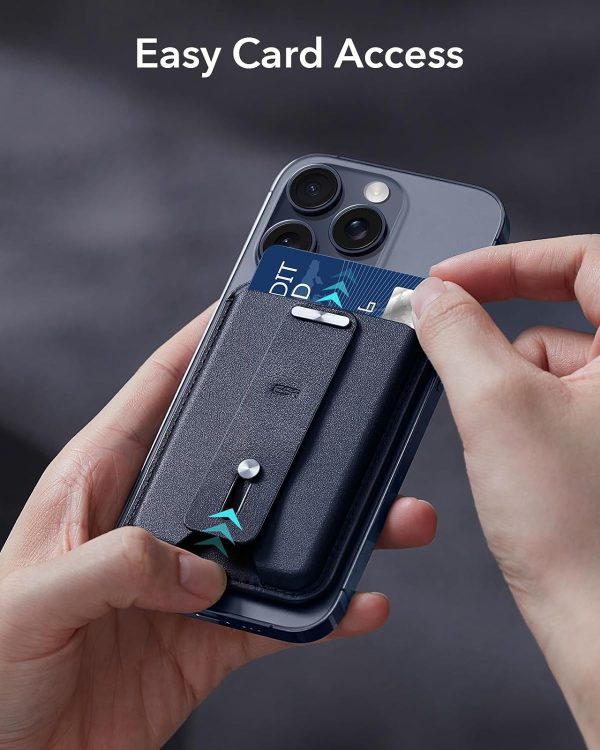 ESR Magnetic Wallet, Compatible with MagSafe Wallet, for iPhone Wallet with Secure-Grip Finger Loop, for iPhone 15/14/13/12 Series, Not for 13/12 Mini, 3-Card Holder, Vegan Leather - Dark Blue - Image 5