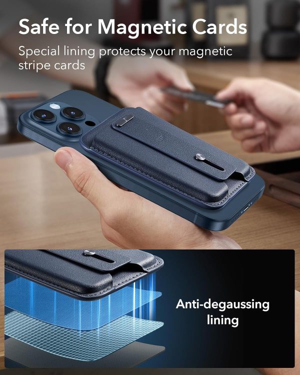 ESR Magnetic Wallet, Compatible with MagSafe Wallet, for iPhone Wallet with Secure-Grip Finger Loop, for iPhone 15/14/13/12 Series, Not for 13/12 Mini, 3-Card Holder, Vegan Leather - Dark Blue - Image 2