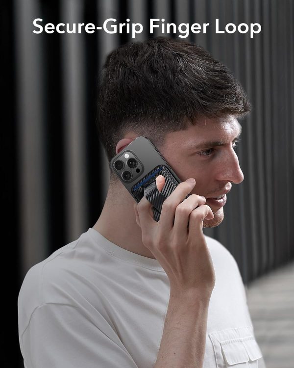 ESR Magnetic Wallet, Compatible with MagSafe Wallet, for iPhone Wallet with Secure-Grip Finger Loop, for iPhone 15/14/13/12 Series, Not for 13/12 Mini, 3-Card Holder, Vegan Leather - Carbon Fiber - Image 9