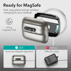 AirPods Pro 2 (2022) ESR Pulse Magnetic Flicklock Case HaloLock - Natural Titanium - Image 6