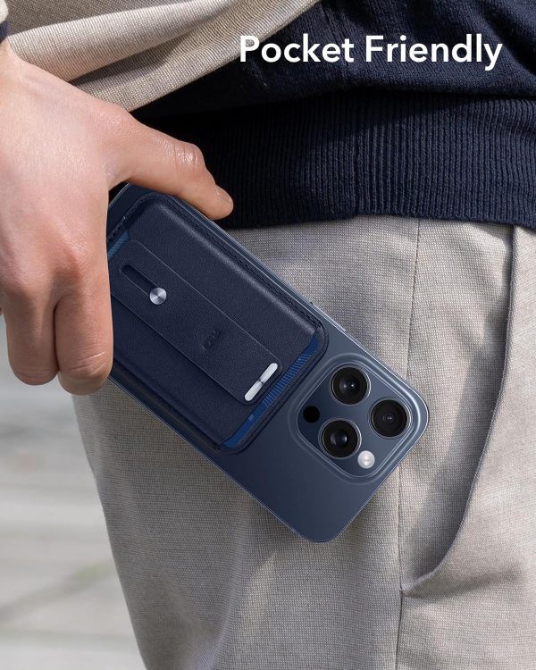 ESR Magnetic Wallet, Compatible with MagSafe Wallet, for iPhone Wallet with Secure-Grip Finger Loop, for iPhone 15/14/13/12 Series, Not for 13/12 Mini, 3-Card Holder, Vegan Leather - Dark Blue - Image 8