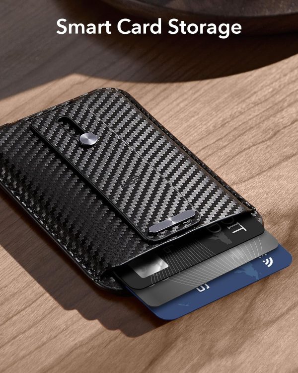 ESR Magnetic Wallet, Compatible with MagSafe Wallet, for iPhone Wallet with Secure-Grip Finger Loop, for iPhone 15/14/13/12 Series, Not for 13/12 Mini, 3-Card Holder, Vegan Leather - Carbon Fiber - Image 5