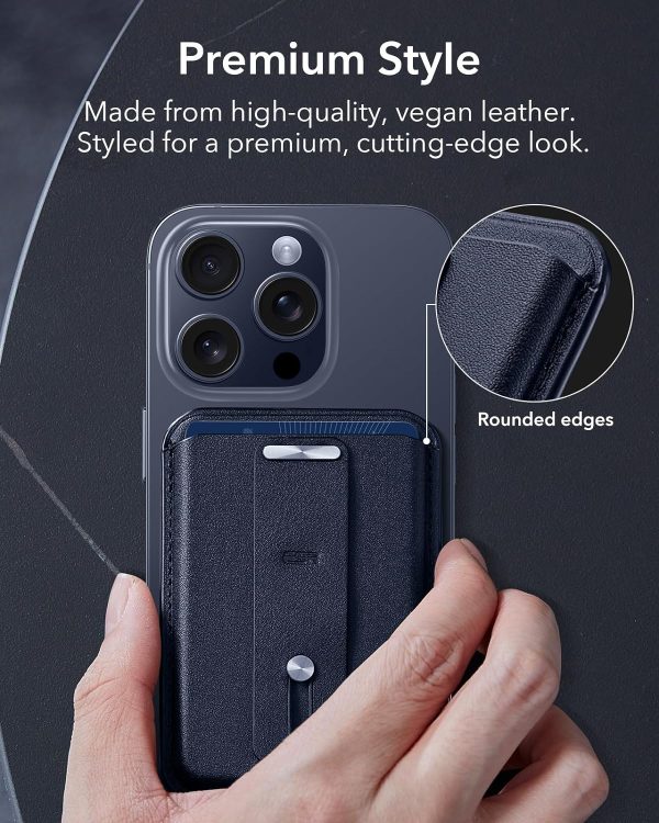 ESR Magnetic Wallet, Compatible with MagSafe Wallet, for iPhone Wallet with Secure-Grip Finger Loop, for iPhone 15/14/13/12 Series, Not for 13/12 Mini, 3-Card Holder, Vegan Leather - Dark Blue - Image 7