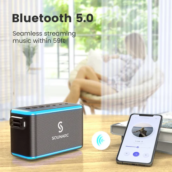 Sounarc A1 80W Karaoke Party Speaker with 2 Full Range Speakers, 2 Wireless Mic & Wired Mic Input - Black - Image 10