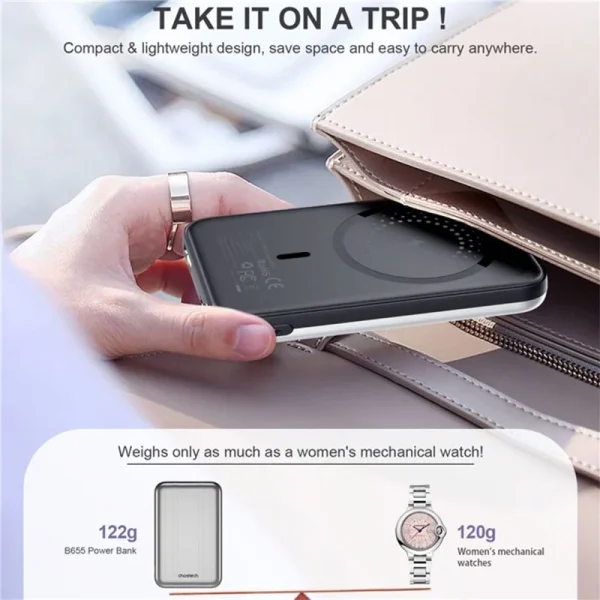 Buy-Choetech-5000mAh-Magsafe-Powe-5 Choetech MagSafe Magnetic 10W 5000 mAh Mini Power Bank - B655 - Silver - GC - Image 3