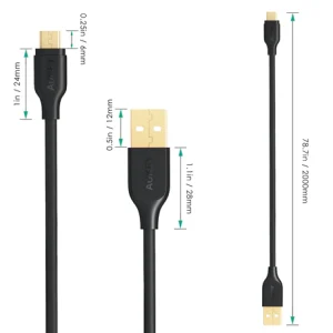 Aukey Gold-Plated Reinforced Qualcomm Quick Charge 2.0/3.0 Micro USB Cable 2M - CB-MD2 - Image 2