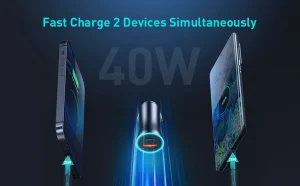 Baseus Metal 40W TypeC+USB Quick Charging Car Charger With Type C Cable - Black - Image 4