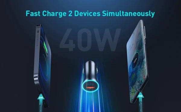 CCJD-0G_CCJD-03_Baseus_USB-A_USB-C_Car_Charger_40W_2_2048x2048 Baseus Metal 40W TypeC+USB Quick Charging Car Charger With Type C Cable - Black - Image 4