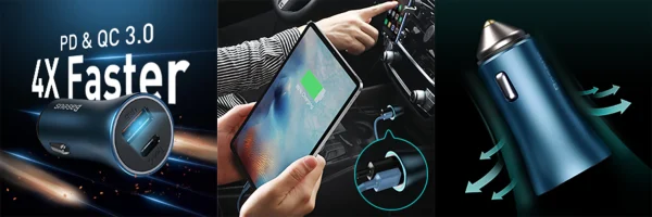 CCJD-0G_CCJD-03_Baseus_USB-A_USB-C_Car_Charger_40W_3_2048x2048 Baseus Metal 40W TypeC+USB Quick Charging Car Charger With Type C Cable - Black - Image 3